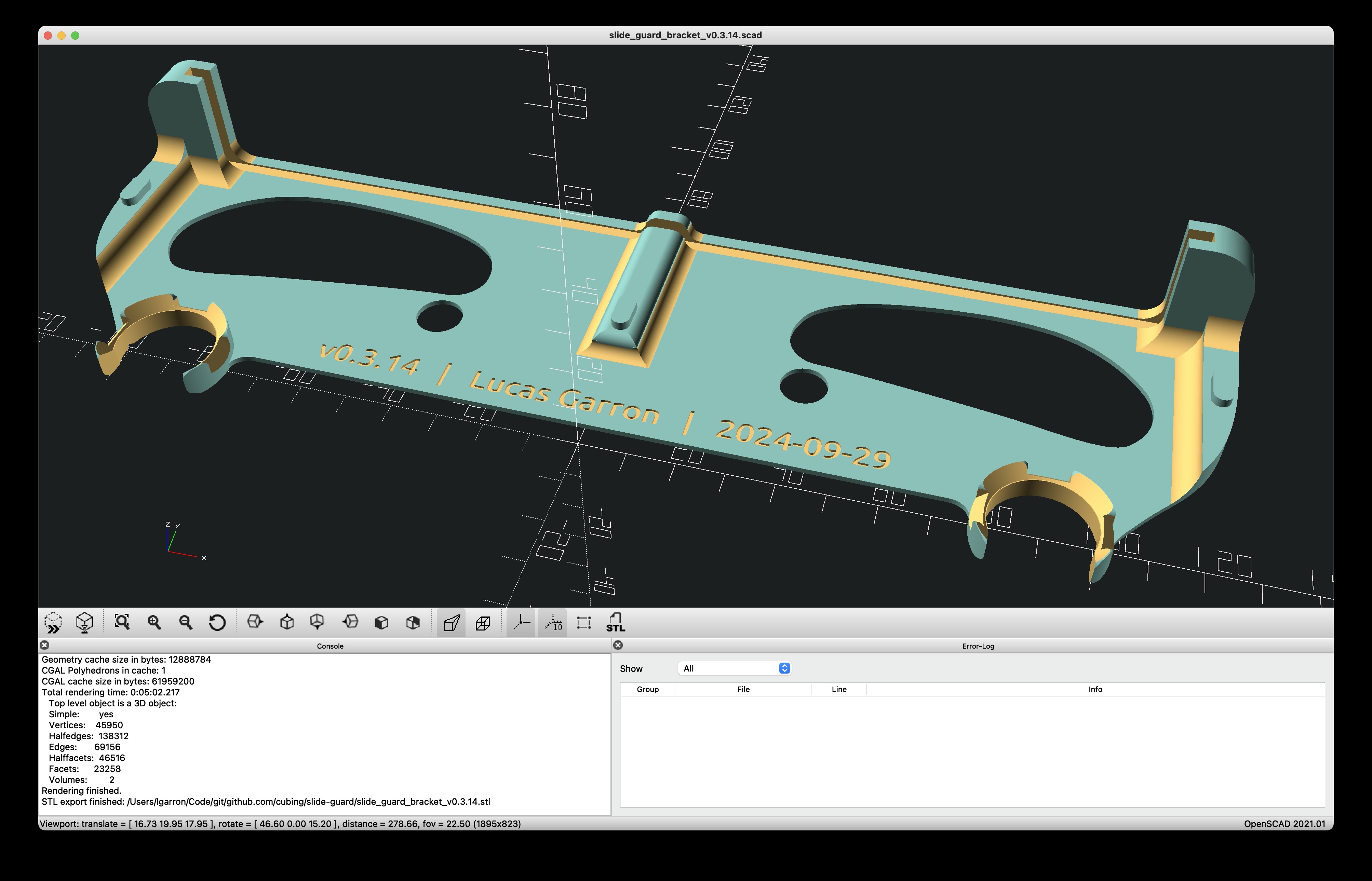 Preview of the bracket in OpenSCAD.